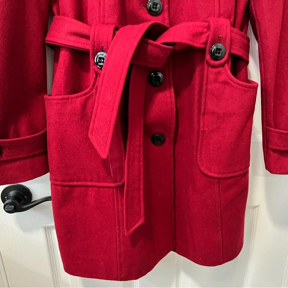 Liz Clairborne Women L Elegant Burgundy Red Peacoat/Winter Coat  Wool Blend Hood